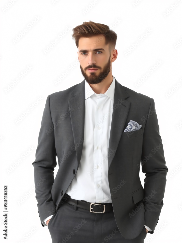 man wear suit standing up