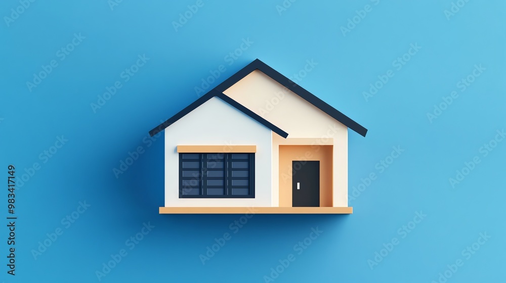 A simple cartoon-style house illustration against a blue background. A simple cartoon-style house illustration against a blue background.
