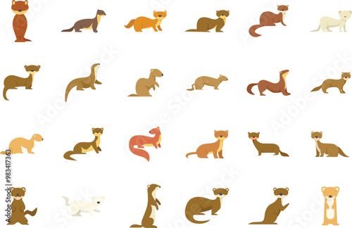 Set of weasel mascot logo standing different poses cartoon style for your web, mobile app logo design