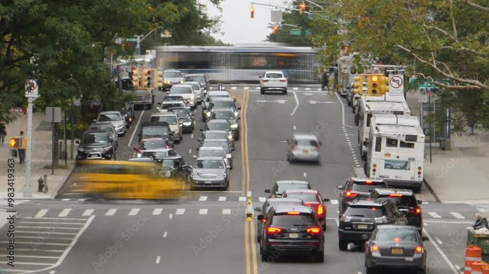 A car driving down a busy street filled with lots of traffic