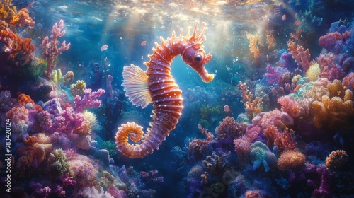 Vibrant Seahorse Among Colorful Coral Reef