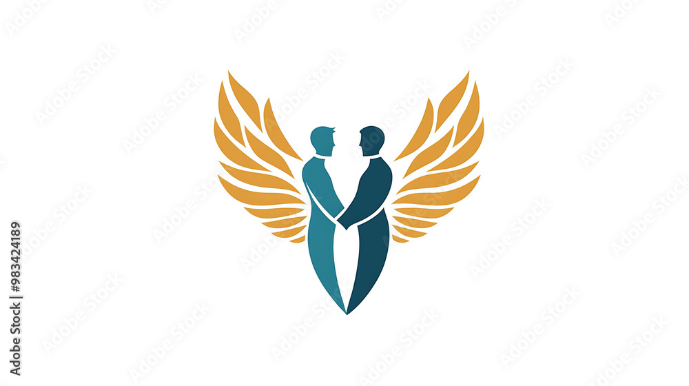 Obraz premium Two stylized figures in a heart shape with wings, symbolic of love, partnership, and unity.