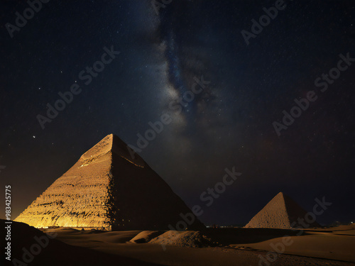 Starry sky and Egyptian pyramids