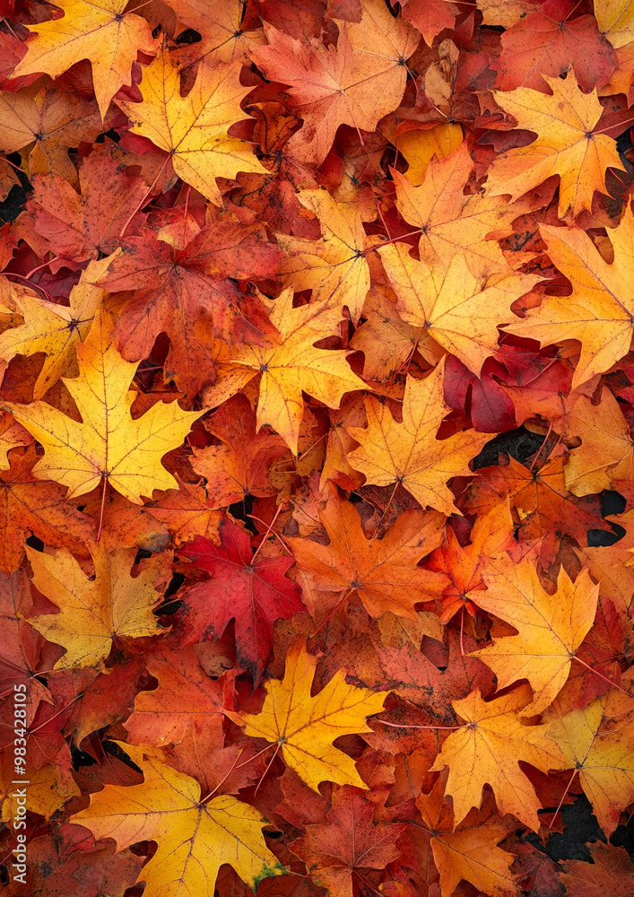 Vibrant carpet of fallen maple leaves. Colorful seasonal autumn background pattern Vibrant carpet of fallen maple leaves. Colorful seasonal autumn background pattern