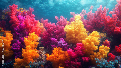 Wallpaper Mural background that captures the vibrant colours and natural textures of a coral reef, showcasing a variety of coral formations in bright reds, pinks, and purples for an exotic, underwater feel Torontodigital.ca