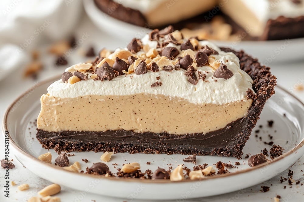 A Slice of Chocolate Peanut Butter Pie with Whipped Cream and Chocolate Chips A Slice of Chocolate Peanut Butter Pie with Whipped Cream and Chocolate Chips