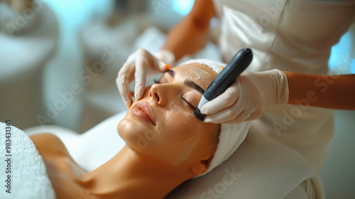 Facial rejuvenation, skin revitalization, beauty face mask, facial treatment, spa therapy, collagen therapy, skin care mask.