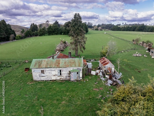 Abandoned farm house in the countryside Tohunga Junction, Raetihi, Manawatu-Wanganui, New Zealand. photo