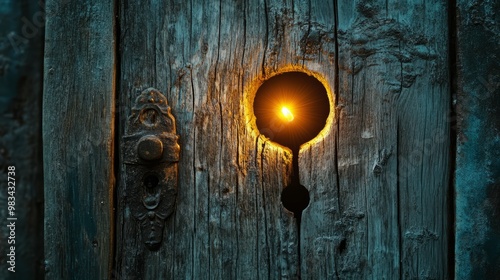 Wallpaper Mural Mystical Keyhole with Glowing Light on Weathered Wood Door Torontodigital.ca