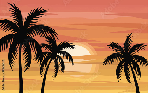 Palm Tree Silhouettes with Sunrise Vector