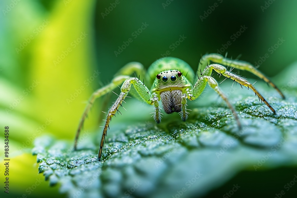 Green Huntsman Spider on Leaf Macro Photography Green Huntsman Spider on Leaf Macro Photography