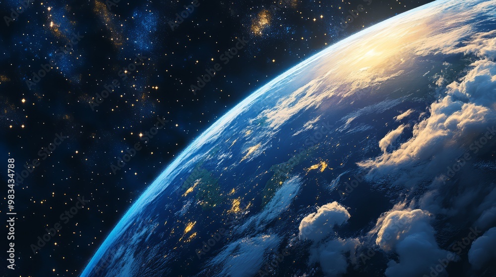 Obraz premium Stunning View of Earth from Space with Sunlight and Clouds