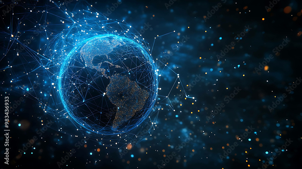 A glowing, futuristic digital representation of Earth with network connections. A glowing, futuristic digital representation of Earth with network connections.