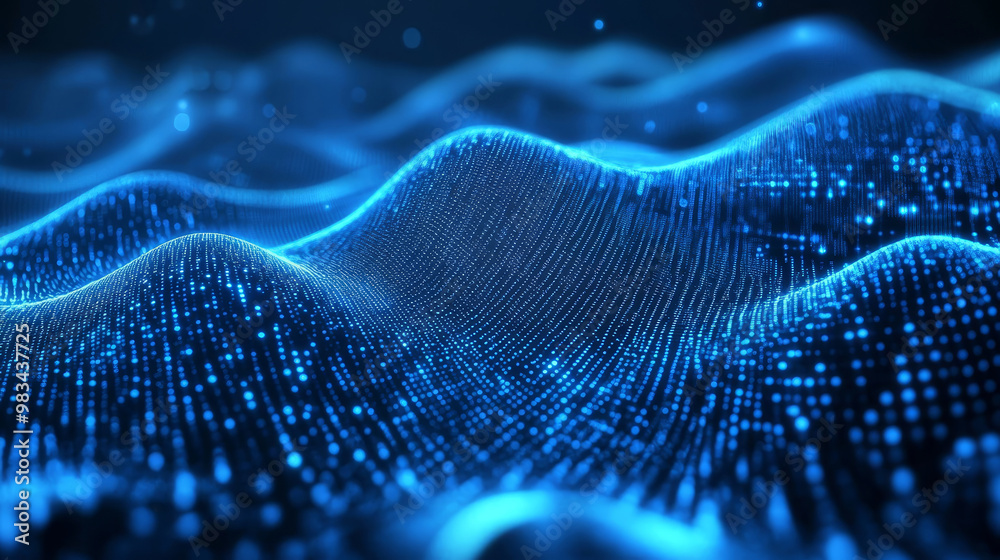 Wavy blue lines in a holographic style. An abstract representation of technology and data. The sleek, futuristic design conveys movement, connection, and digital innovation. Wavy blue lines in a holographic style. An abstract representation of technology and data. The sleek, futuristic design conveys movement, connection, and digital innovation.