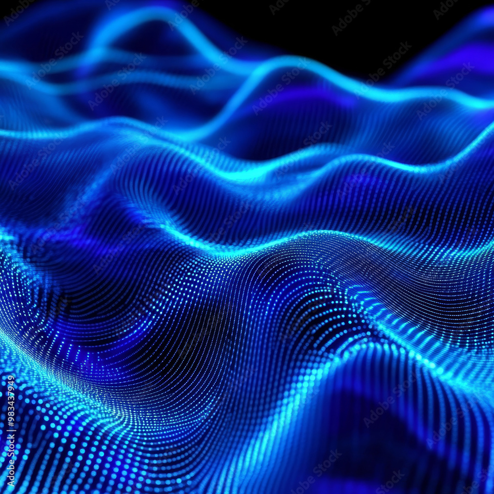 Wavy blue lines in a holographic style. An abstract representation of technology and data. The sleek, futuristic design conveys movement, connection, and digital innovation. Wavy blue lines in a holographic style. An abstract representation of technology and data. The sleek, futuristic design conveys movement, connection, and digital innovation.