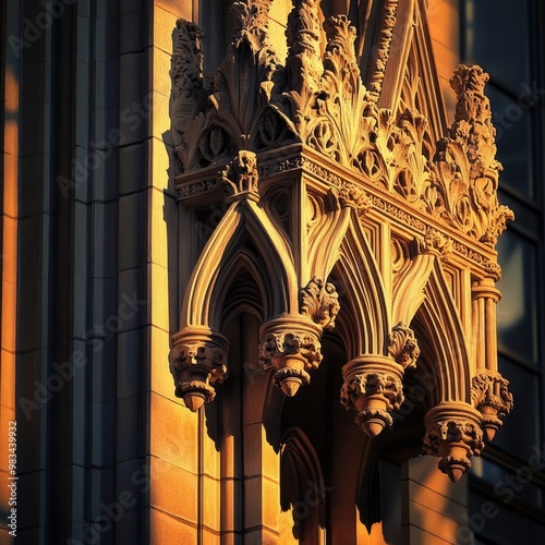 Ornate Architectural Detail on Historic Building in Golden Light