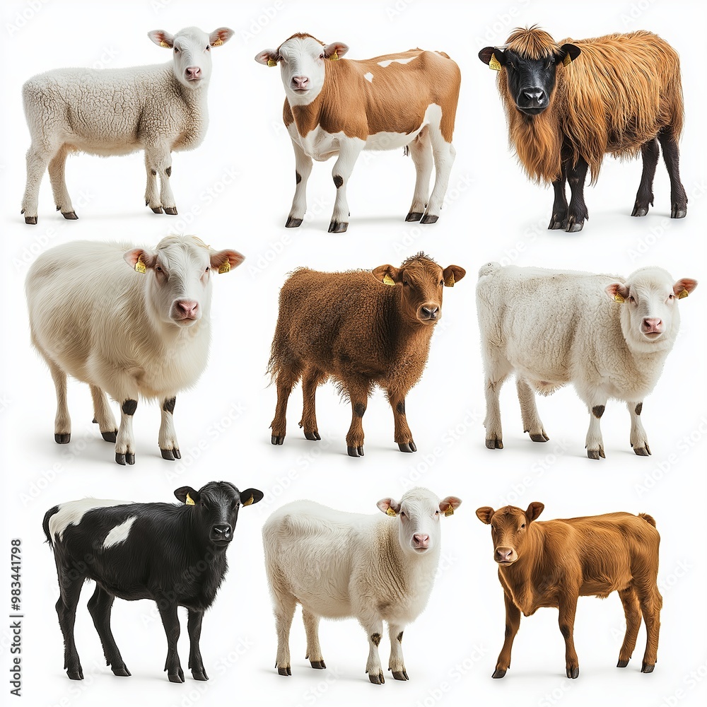 Wildlife mammals animals livestock on a white background Wildlife mammals animals livestock on a white background