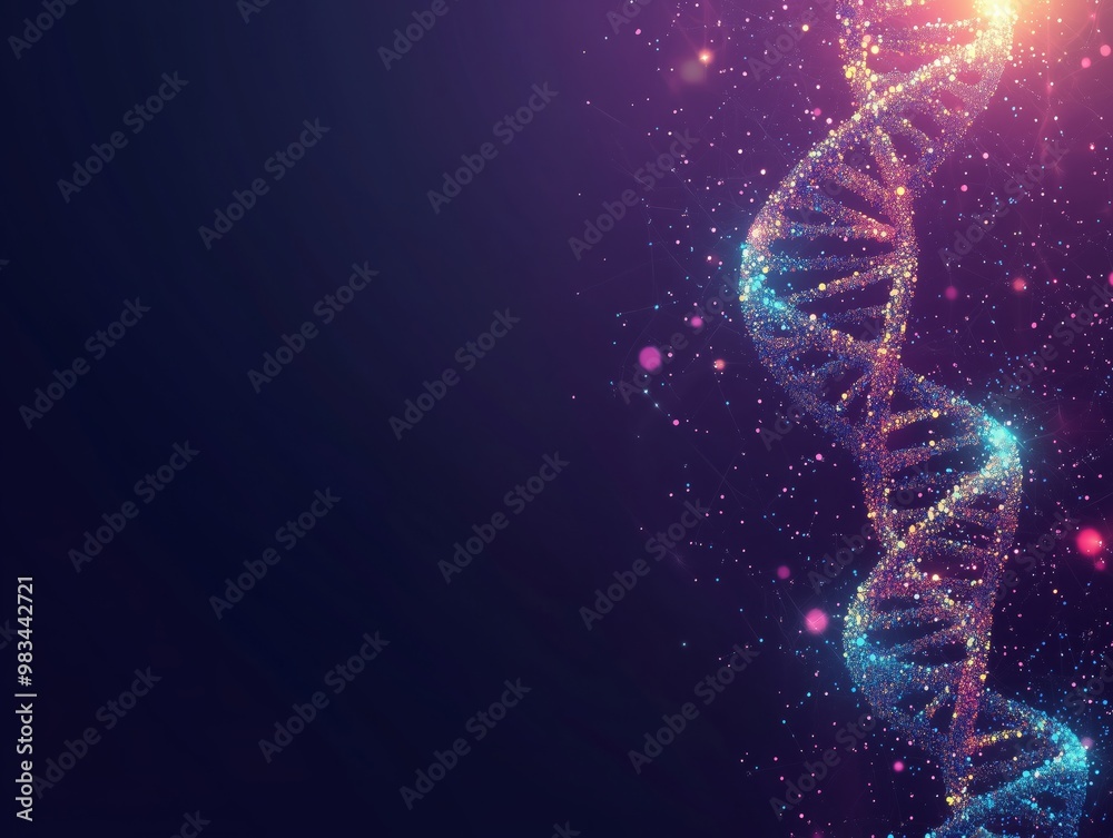 Obraz premium Abstract DNA Spin Microscopic View of Human Genome Structure on Dark Background