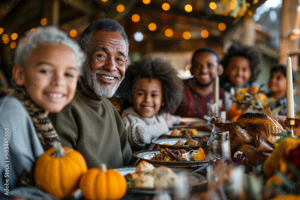 African American Family at Thanksgiving Gathering Together Around Traditional Holiday Table to Share Turkey Feast and Offer Thanks Before Meal African American Family at Thanksgiving Gathering Together Around Traditional Holiday Table to Share Turkey Feast and Offer Thanks Before Meal