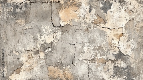 Weathered concrete wall with cracks and peeling paint.
