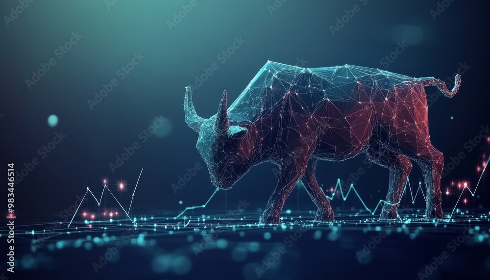 Obraz premium Futuristic Wireframe Rhino in Glowing Digital Landscape
