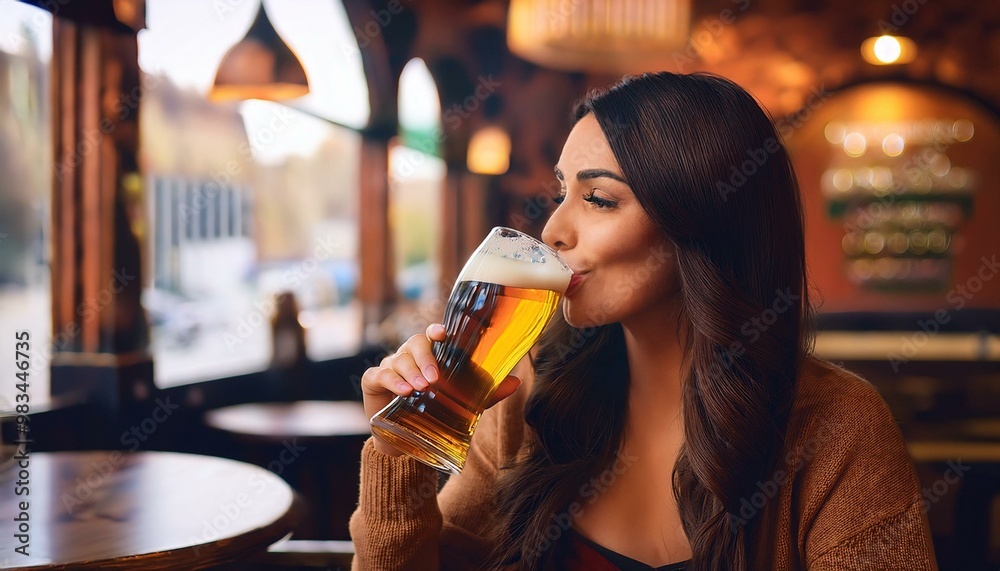 beautiful young woman drinking beer, AI generated beautiful young woman drinking beer, AI generated
