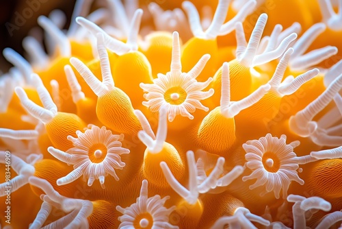 A close-up of tiny coral polyps, revealing the delicate structures that make up the larger coral formations