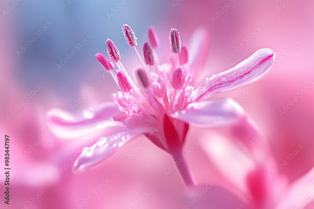 Naklejka premium Close up of a delicate pink flower with soft pastel background, floral photography