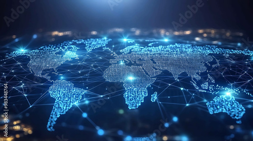 Abstract world map with connecting lines representing global network.