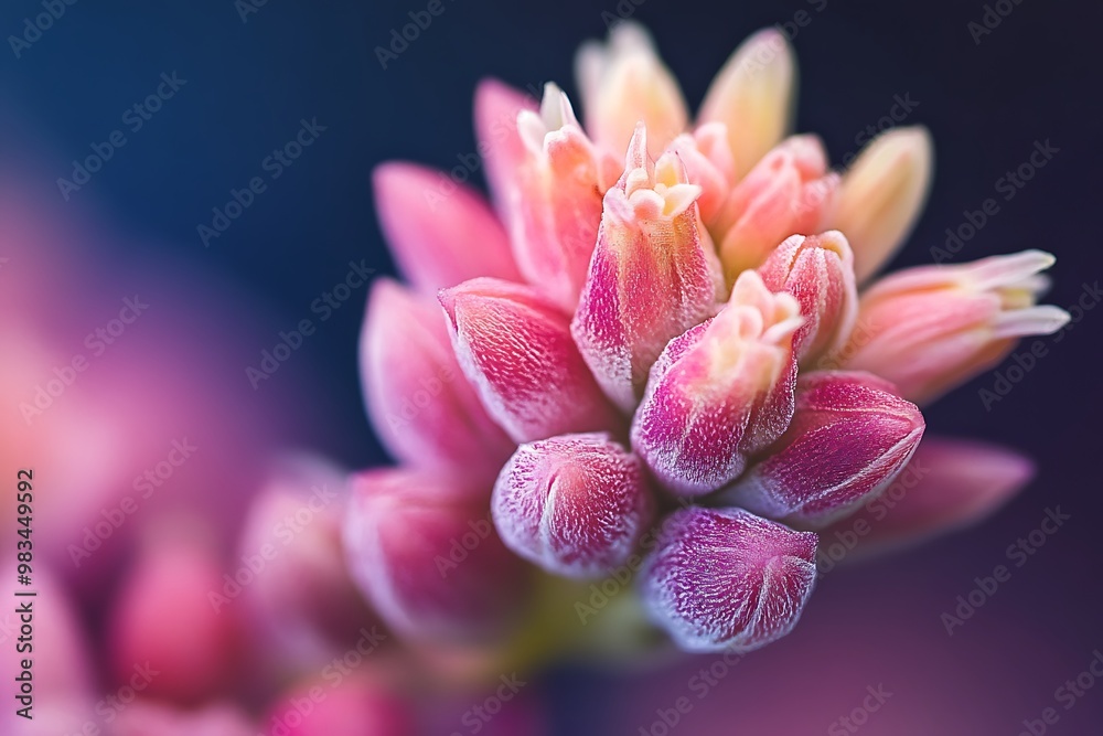 Fototapeta premium Macro shot of pink flower buds with delicate texture and blurred background.