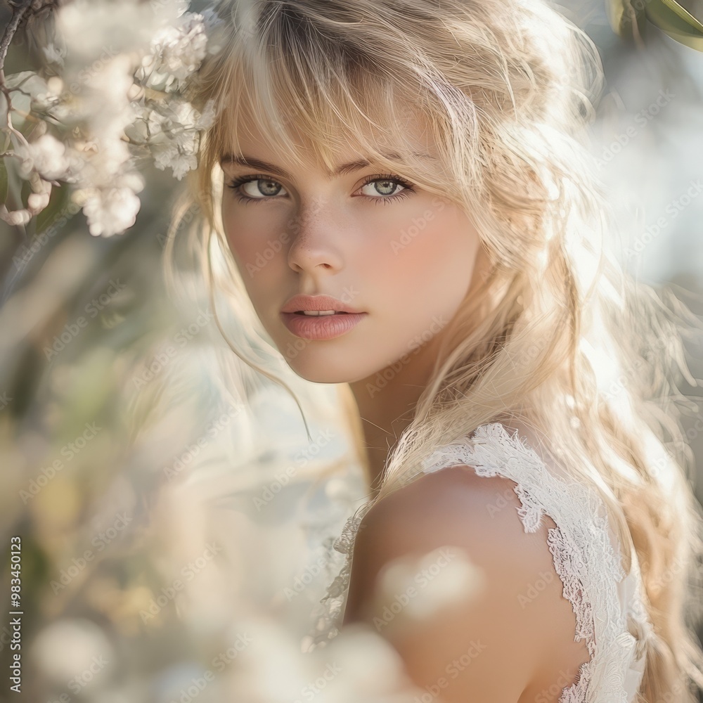 Ethereal Portrait of a Young Woman Surrounded by Blossoms
