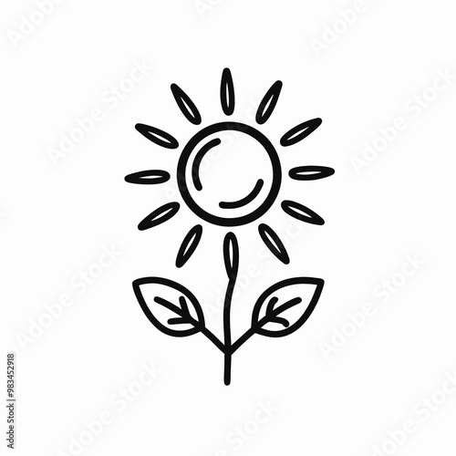Line art sunflower representing solar energy with a minimalistic and bright style