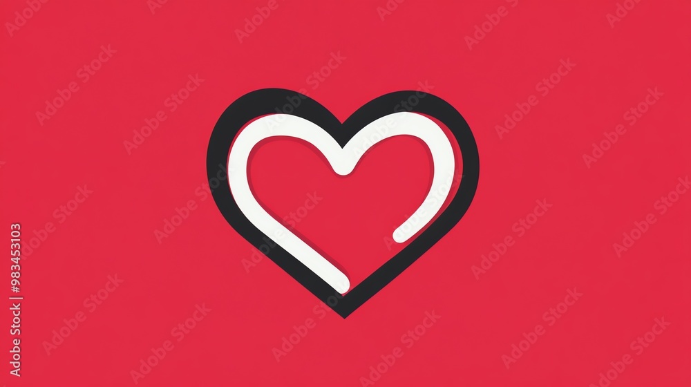 Simple white heart outlined in black, against a red background. Simple white heart outlined in black, against a red background.