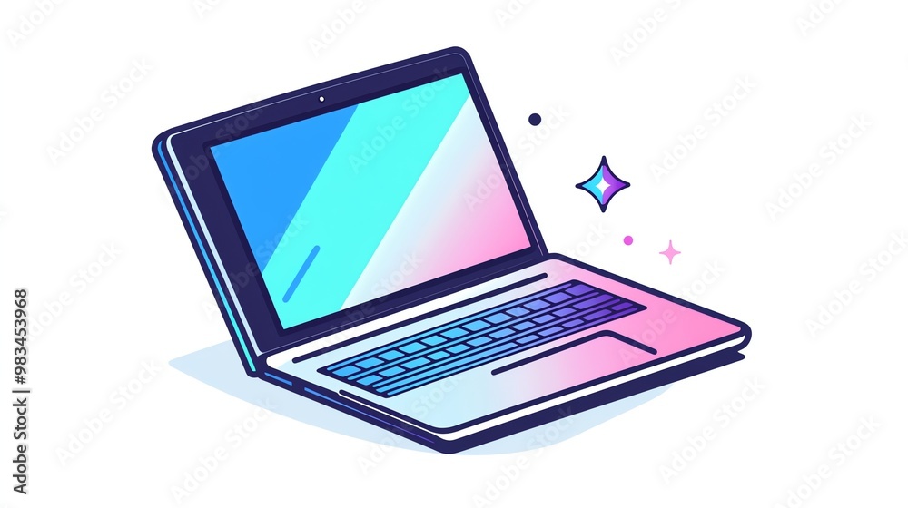A colorful illustration of a laptop with a sparkling effect. A colorful illustration of a laptop with a sparkling effect.