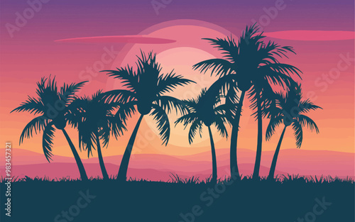 Palm Tree Silhouettes with Sunrise Vector