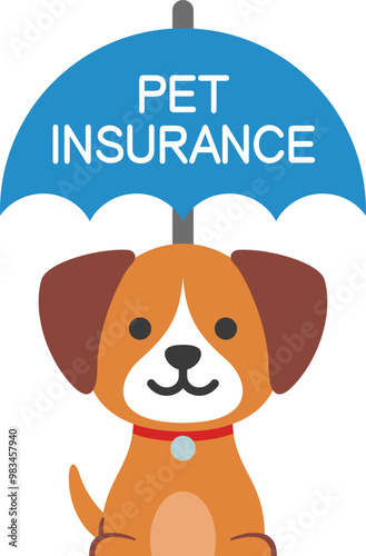 傘の下に座っている犬（Dog sit under umbrella. Pet insurance）

