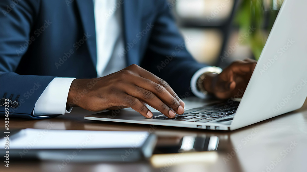 Close-up of a businessman's hands typing on a laptop. Close-up of a businessman's hands typing on a laptop.