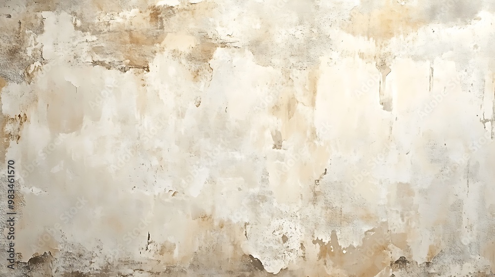 Fototapeta premium A textured wall with peeling paint in neutral tones, creating a rustic backdrop.