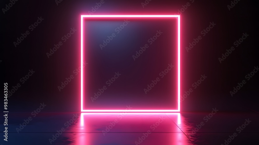 3d render, abstract geometric background with neon square frame glowing with gradient light in the dark. Futuristic showcase for product presentation 3d render, abstract geometric background with neon square frame glowing with gradient light in the dark. Futuristic showcase for product presentation