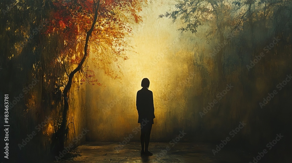 Silhouette in a Golden Forest: A Dreamy Landscape Silhouette in a Golden Forest: A Dreamy Landscape