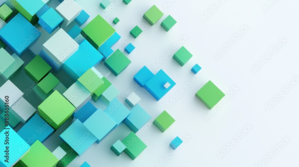 An abstract 3d green and blue background with squares, commercial banner, design on a white background An abstract 3d green and blue background with squares, commercial banner, design on a white background
