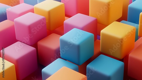 A colorful arrangement of 3D cubes in various pastel shades.