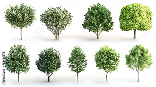 A collection of various tree models showcasing different shapes and foliage. photo