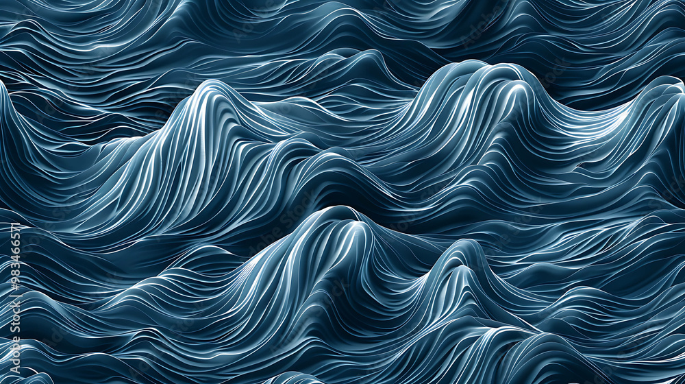 Obraz premium Abstract 3D rendering of flowing blue waves.