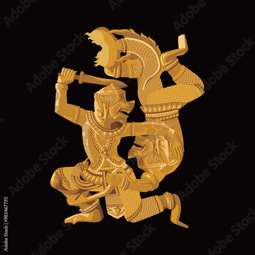 Khmer sculpture vector Graphics Illustration. gold slupture Traditional. cambodian tradional statue vector. gold statue. Good for tradition preservation website photo