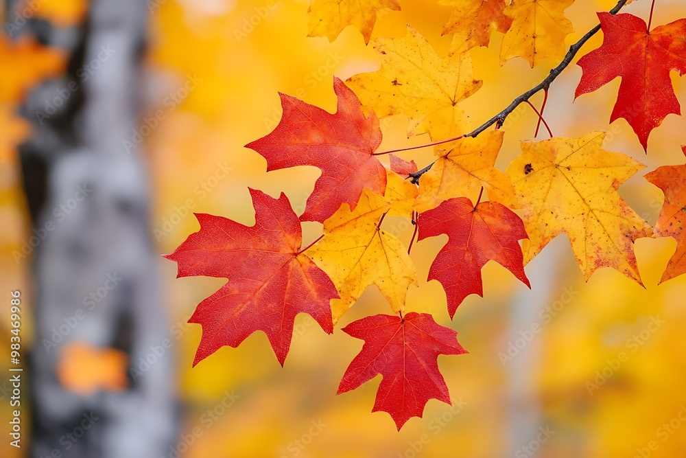 Vibrant Red and Yellow Fall Maple Leaves Close up Vibrant Red and Yellow Fall Maple Leaves Close up