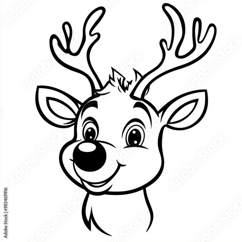 Wallpaper Mural Cute Reindeer Christmas Cartoon Character Line Art Torontodigital.ca