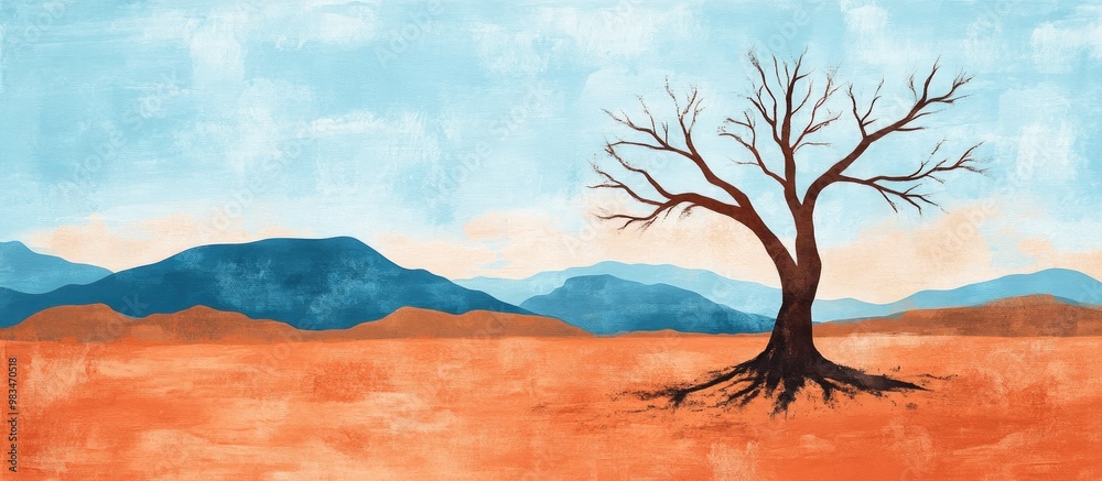 Barren tree in a salt and clay landscape