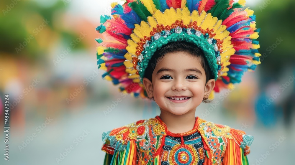 A child in a mini samba costume dancing at Rio Carnival selective focus - Passing down traditions of celebration - whimsical - Composite - Street backdrop A child in a mini samba costume dancing at Rio Carnival selective focus - Passing down traditions of celebration - whimsical - Composite - Street backdrop