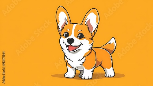 A cute cartoon corgi with a cheerful expression against a bright yellow background.